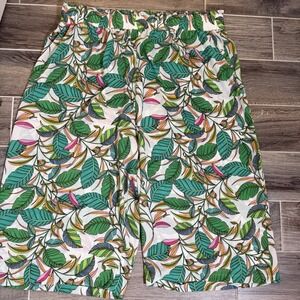 Rose & Olive Wide Leg Cropped Pants Womens 3X Tropical Pockets Pull-On Elastic